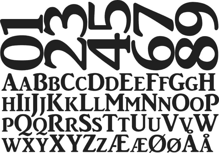 AR Julian, A4 ark, 20-25 mm bogstaver og 60 mm tal.  